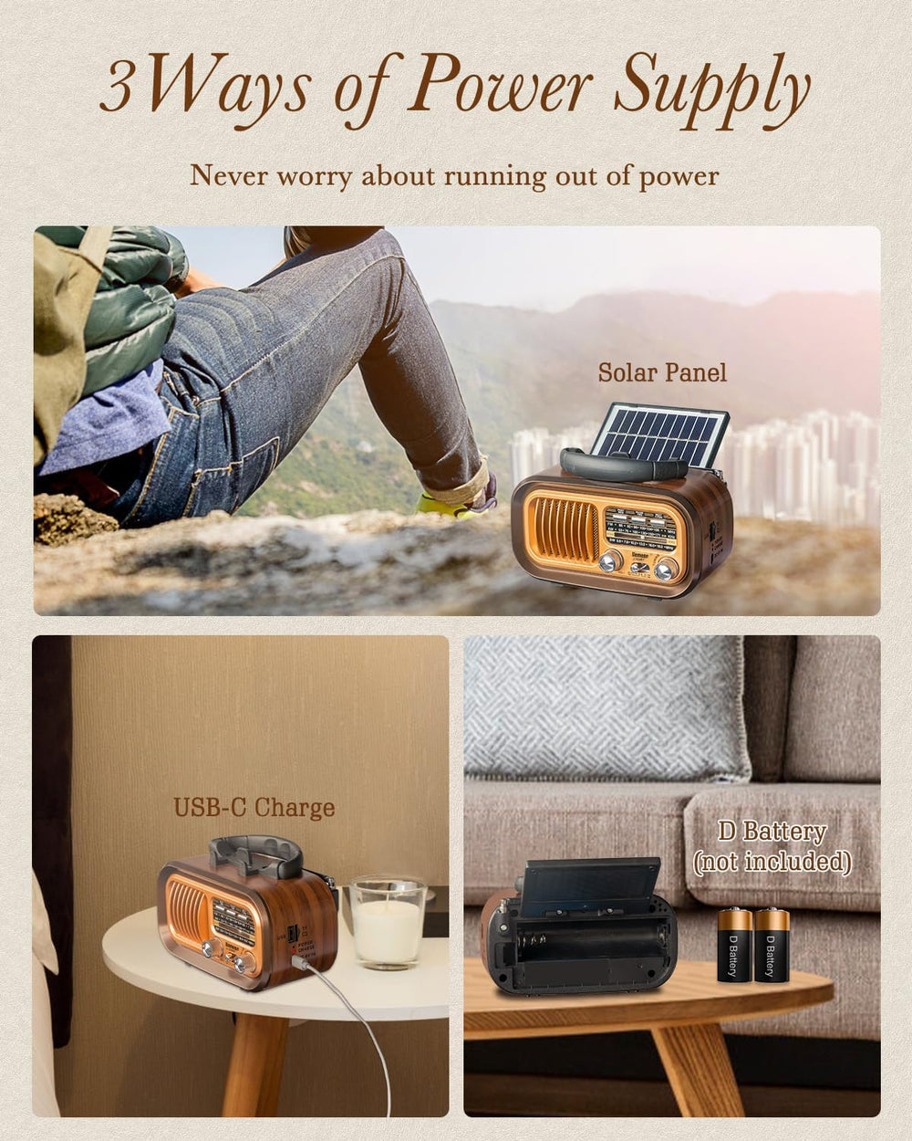 PRUNUS J-150 Portable Radio AM FM SW Bluetooth Speaker,TF Card/USB Playback