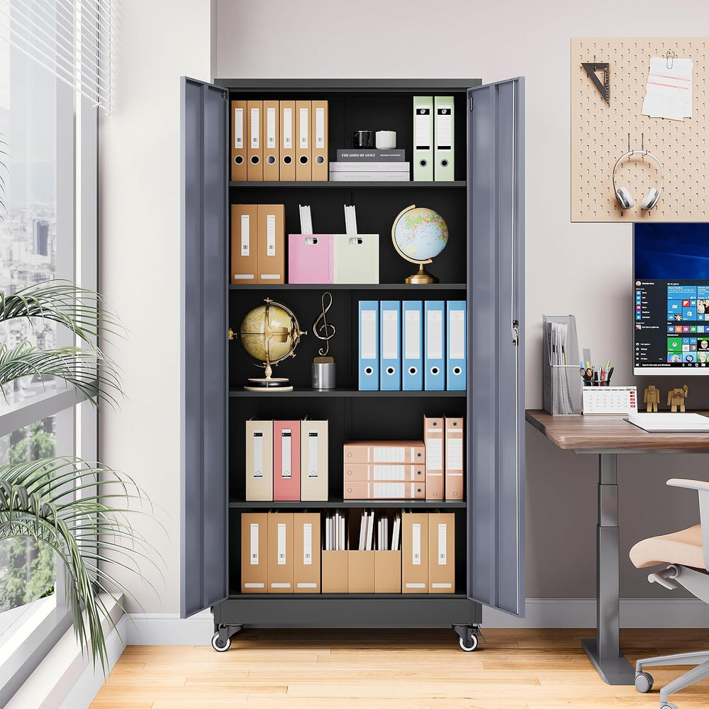 Metal Garage Storage Cabinet with Locking Doors and Adjustable Shelves, Wide ...