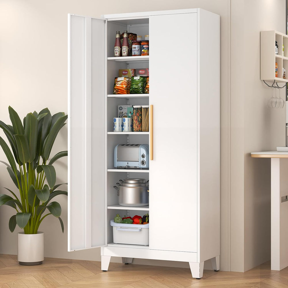 75.3" Tall Metal Pantry Storage Cabinet with 2 Doors & 5 Adjustable ...
