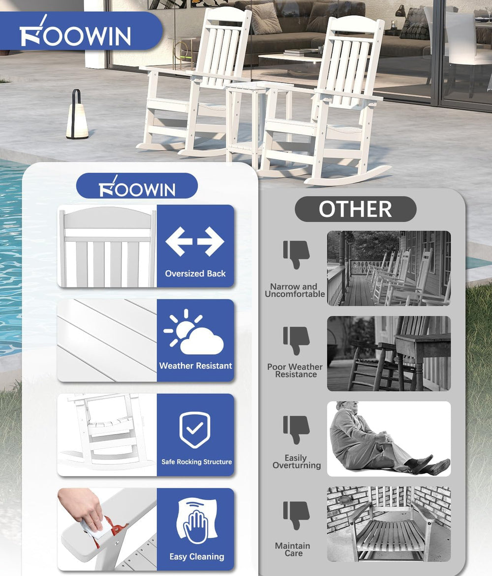 Outdoor Rocking Chair Set of 3, Oversized Rocking Chair Outdoor