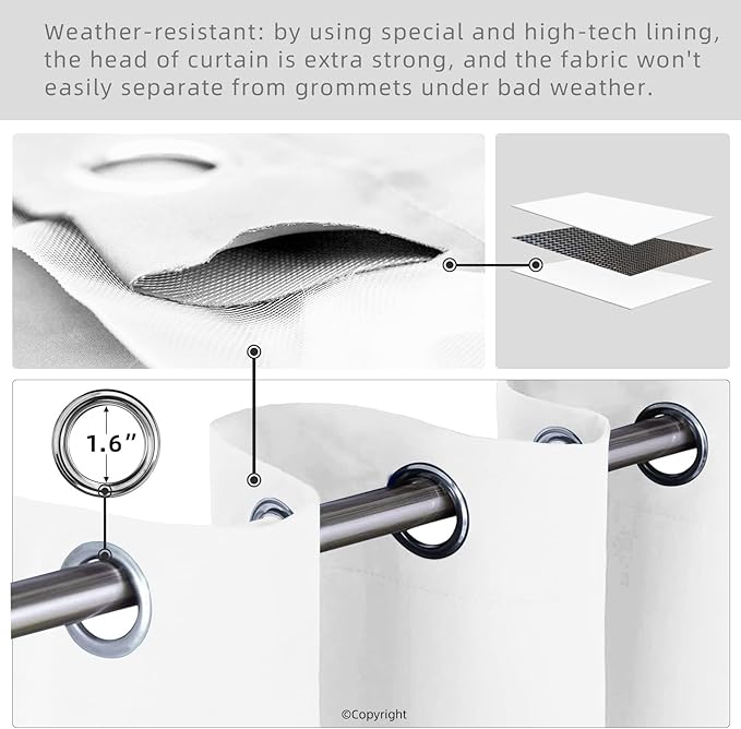 Water Proof Outside Curtains with Grommet Top for Porch, W84 x L84 Thermal In...