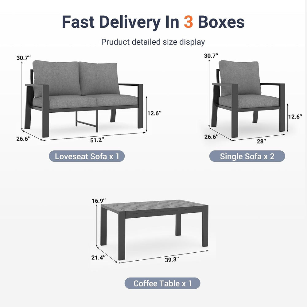 UDPATIO Aluminum Outdoor Patio Furniture Set 4-Seat Metal Patio Conversation ...