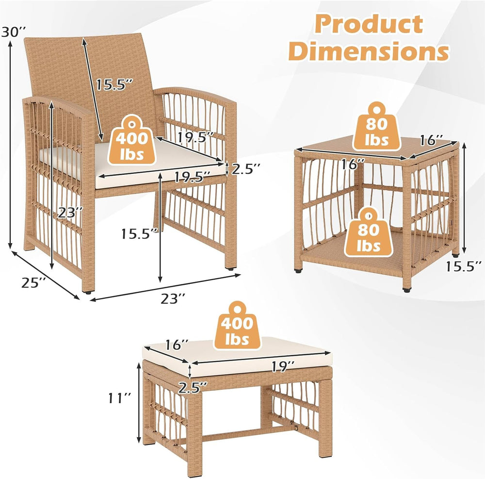 Tangkula 5 Pieces Patio Wicker Conversation Set, Outdoor Furniture Set with 2...