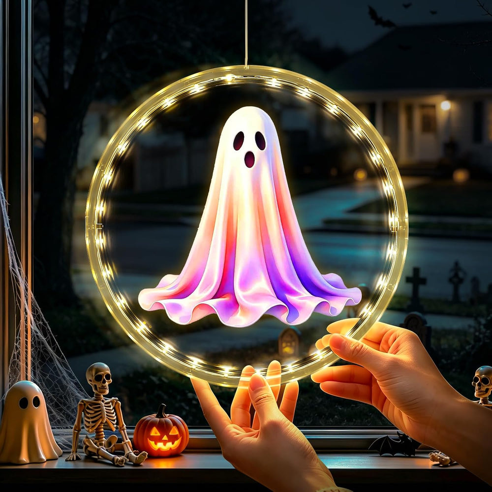 3 Pack Rechargeable Indoor Halloween Window Lights,4/6/12H Timer Function