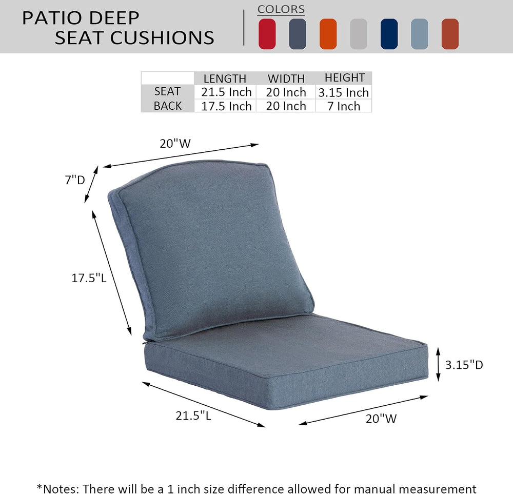 Outdoor Deep Seat Cushions, 20x21.5 Inch, Denim Blue, Set of 2