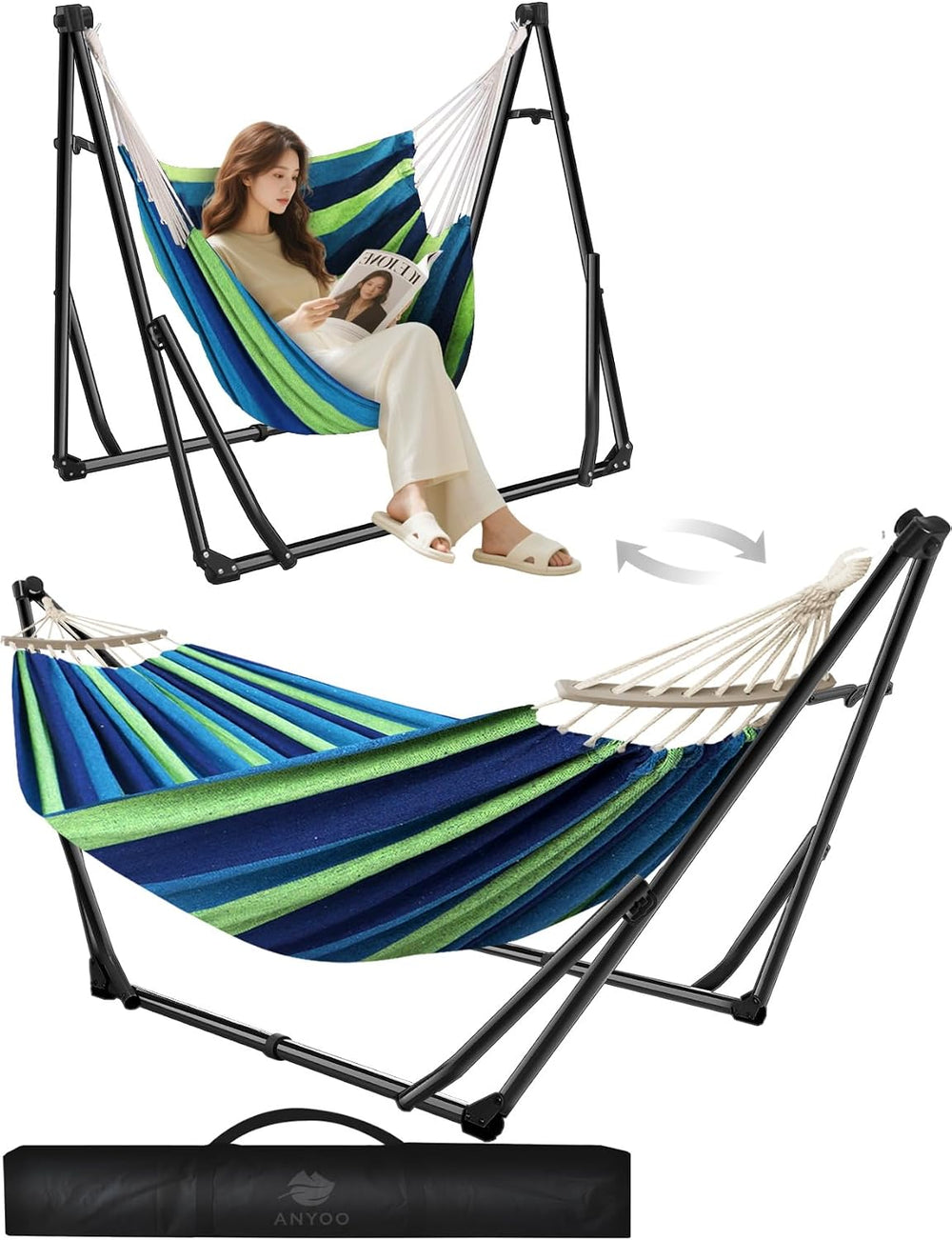 ANYOO 2-in-1 Hammock & Chair Stand with Collapsible Steel Frame & Car...