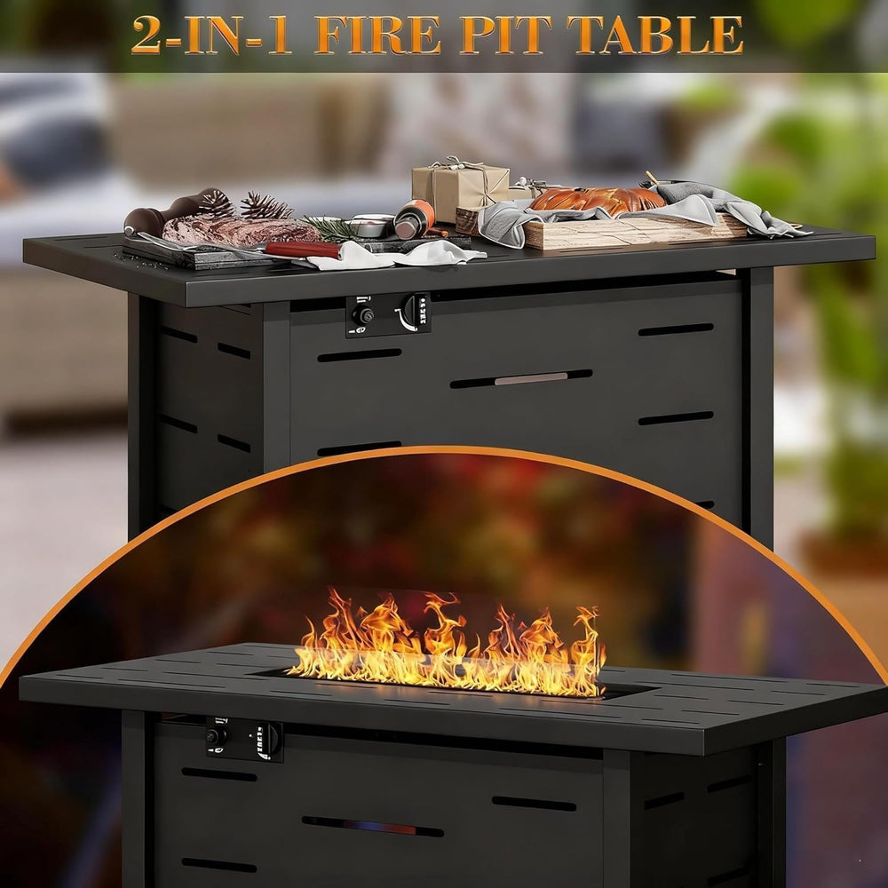 JAMFLY 4-Piece PE Wicker Patio Set with 43" Propane Fire Pit Table, Beige