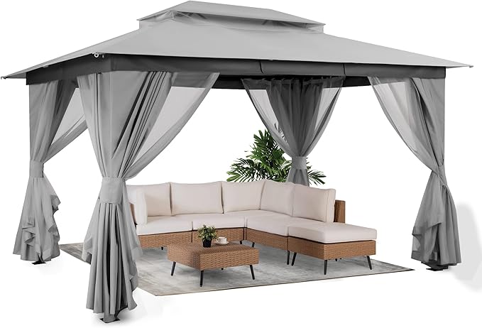 LAUSAINT HOME Semi-Permanent Outdoor Patio Gazebo 10'x13', Heavy Duty...