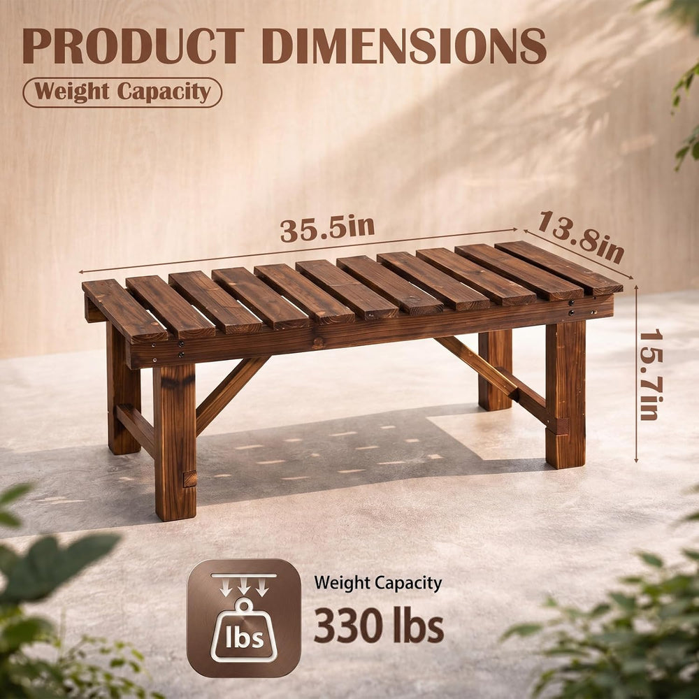 Cinnvoice 35.5 Inch Outdoor Garden Bench, Wooden Rustic Style