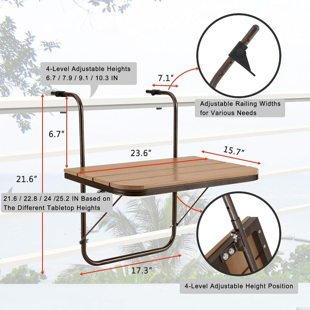 Balcony Railing Table Hanging Folding Balcony Bar Table for Deck Railings Out...