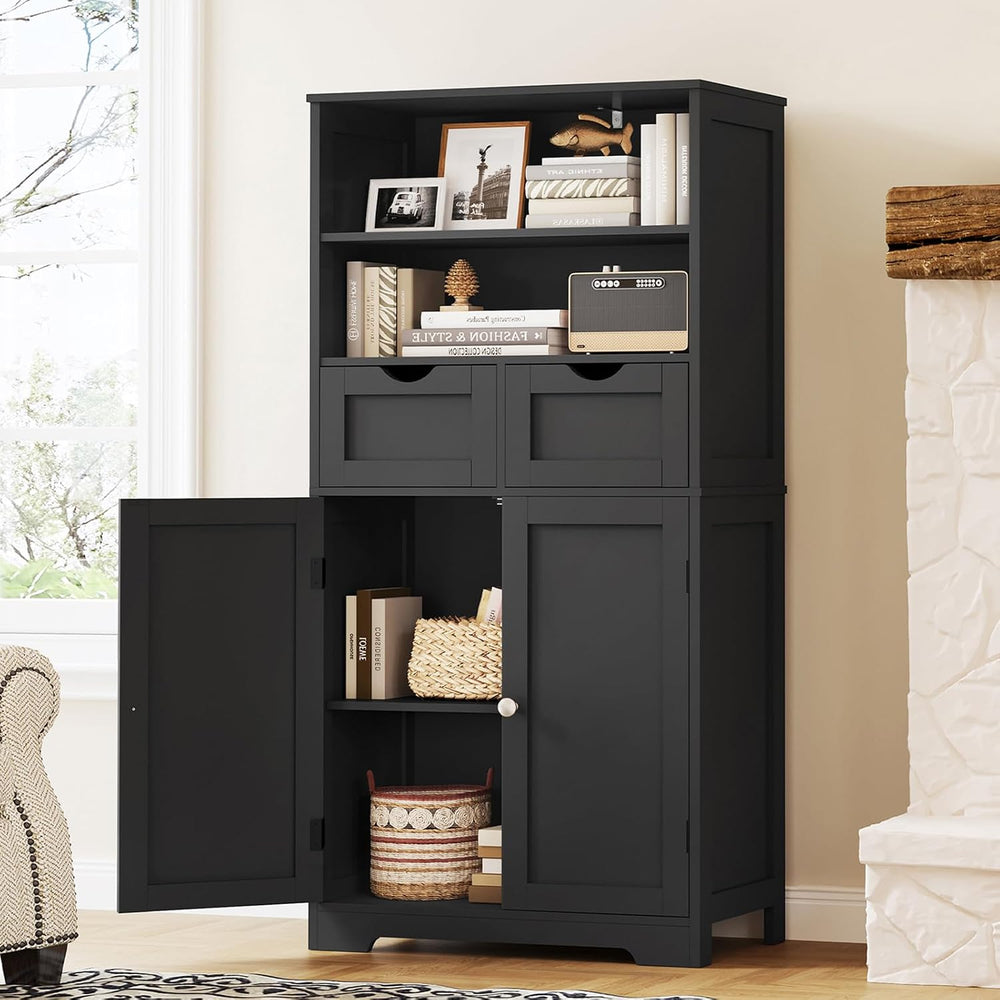 Iwell Tall Storage Cabinet, Black Storage Cabinet & Adjustable Shelves, B...