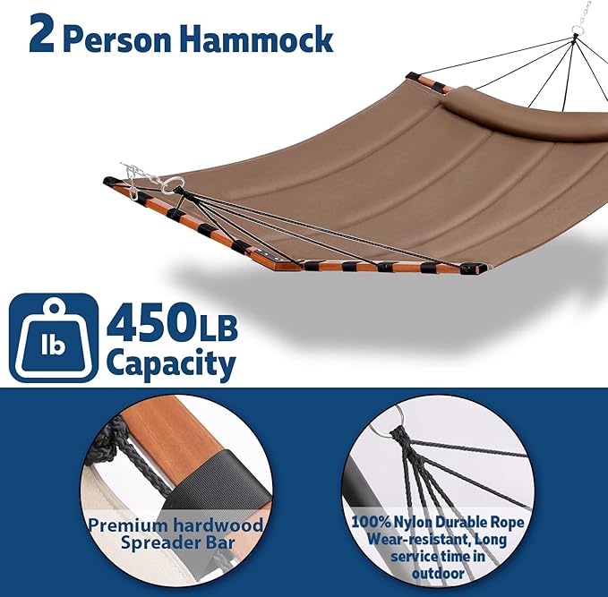 TegerDeger 12FT 2 Person Hammock Large Hammock 450LB Capacity with V Shaped H...