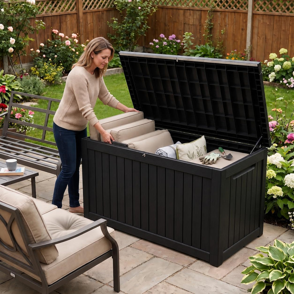 300 Gallon Outdoor Storage Box Resin Deck Box All Weather Waterproof Large Lo...