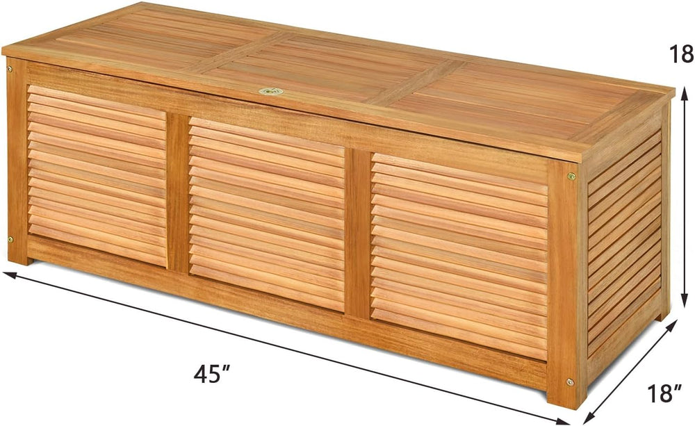HAPPYGRILL 46 Gallon Acacia Wood Deck Box, Outdoor Storage Box Garden Tools B...