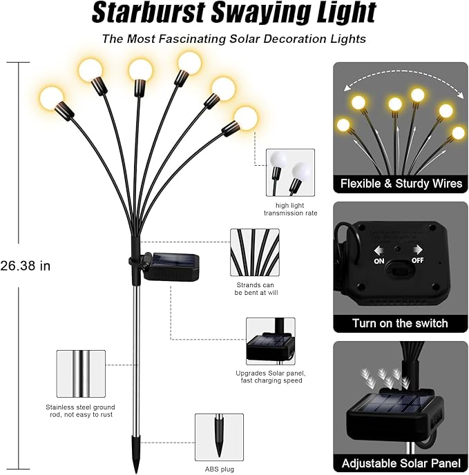 Solar Garden Lights Outdoor, 10 Pack 60LED Waterproof Solar Powered Lights fo...
