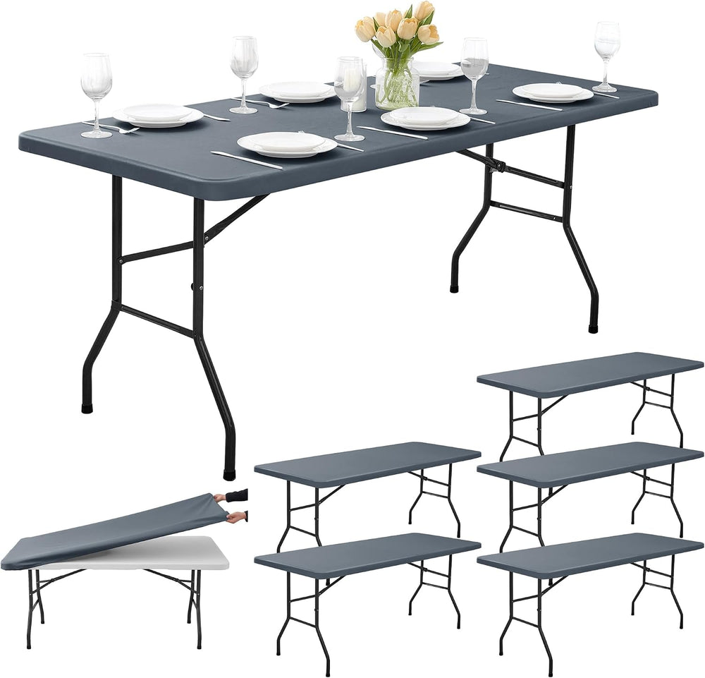 Fitted Tablecloths for 8ft Rectangle Tables with Elastic, 6 Pack