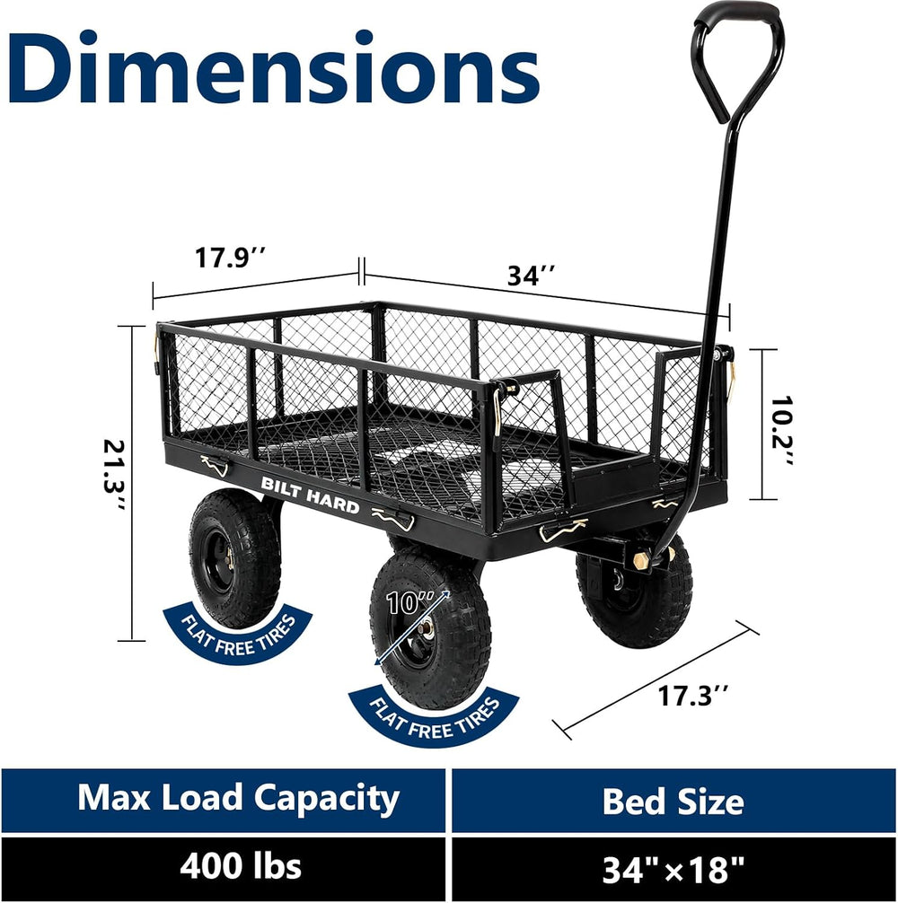 BILT HARD 10" Flat Free Tires Heavy Duty Garden Cart with 180° Rotating ...