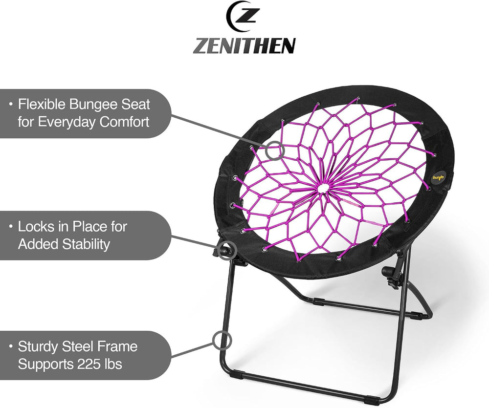 Foldable 29" Bunjo Bungee Chair, Plum Jam (Pack of 1) - Lightweight Coll...