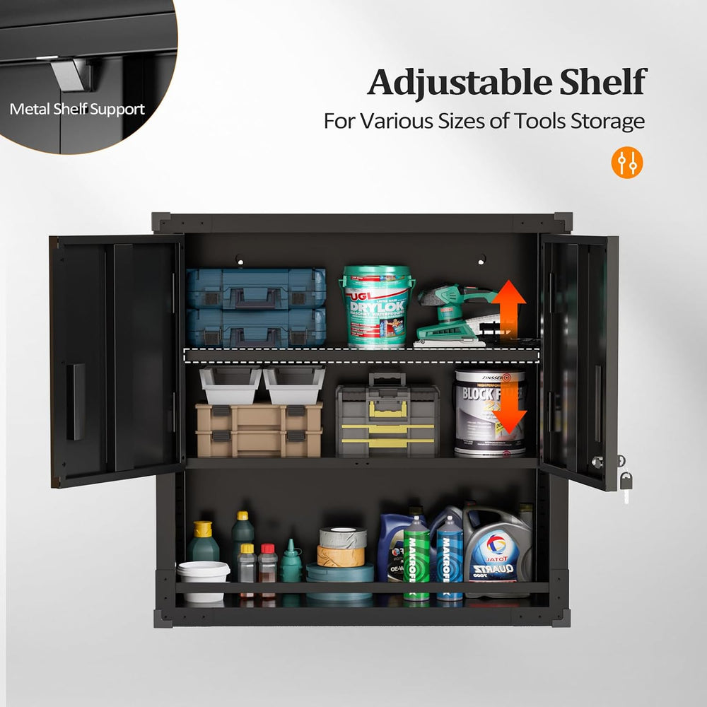 VINGLI Garage Wall Cabinet with Locking Doors and Adjustable Shelf, Metal Wal...