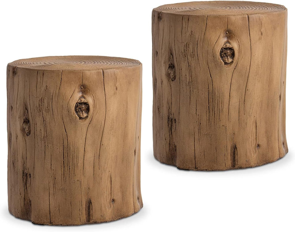 SUNBURY Outdoor Side Table Set of 2, Round Tree Stump Side Table Faux Wood