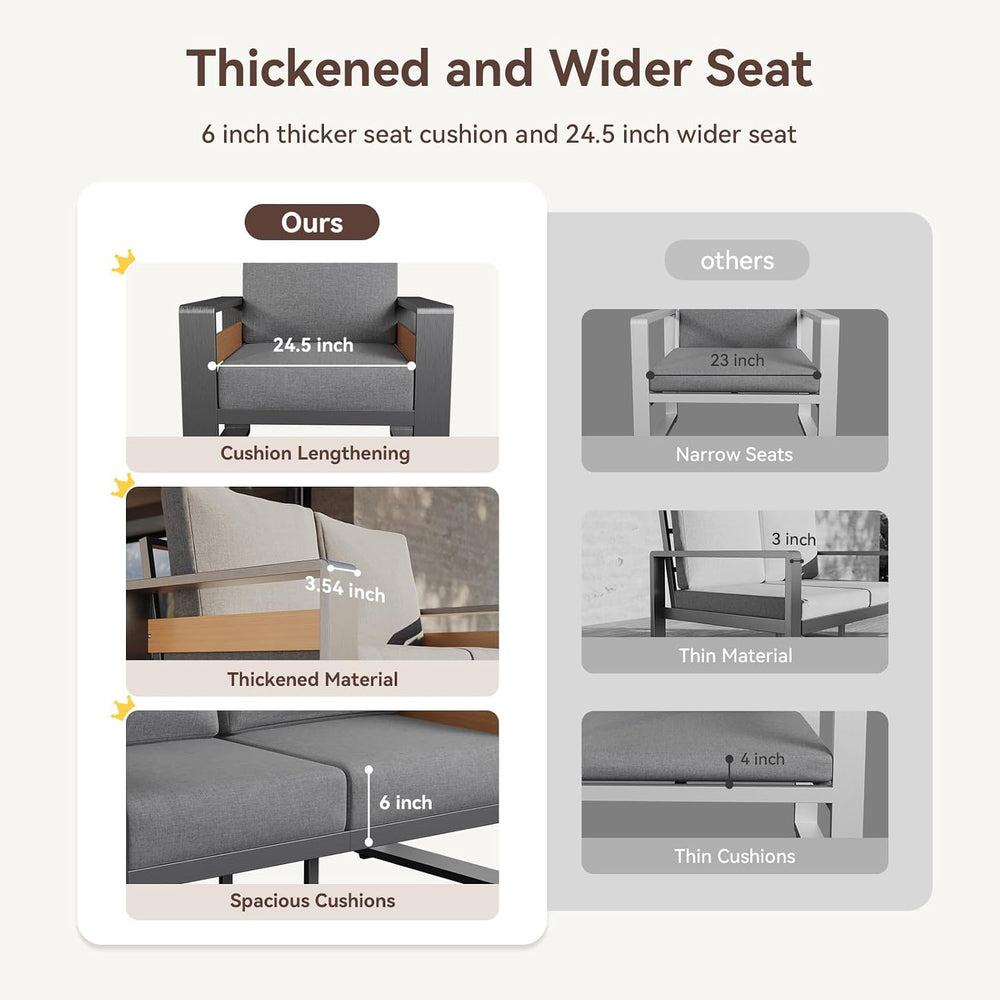 Aoxun Aluminum Patio Furniture Set, 5 Seats Luxury Metal Patio Conversation S...