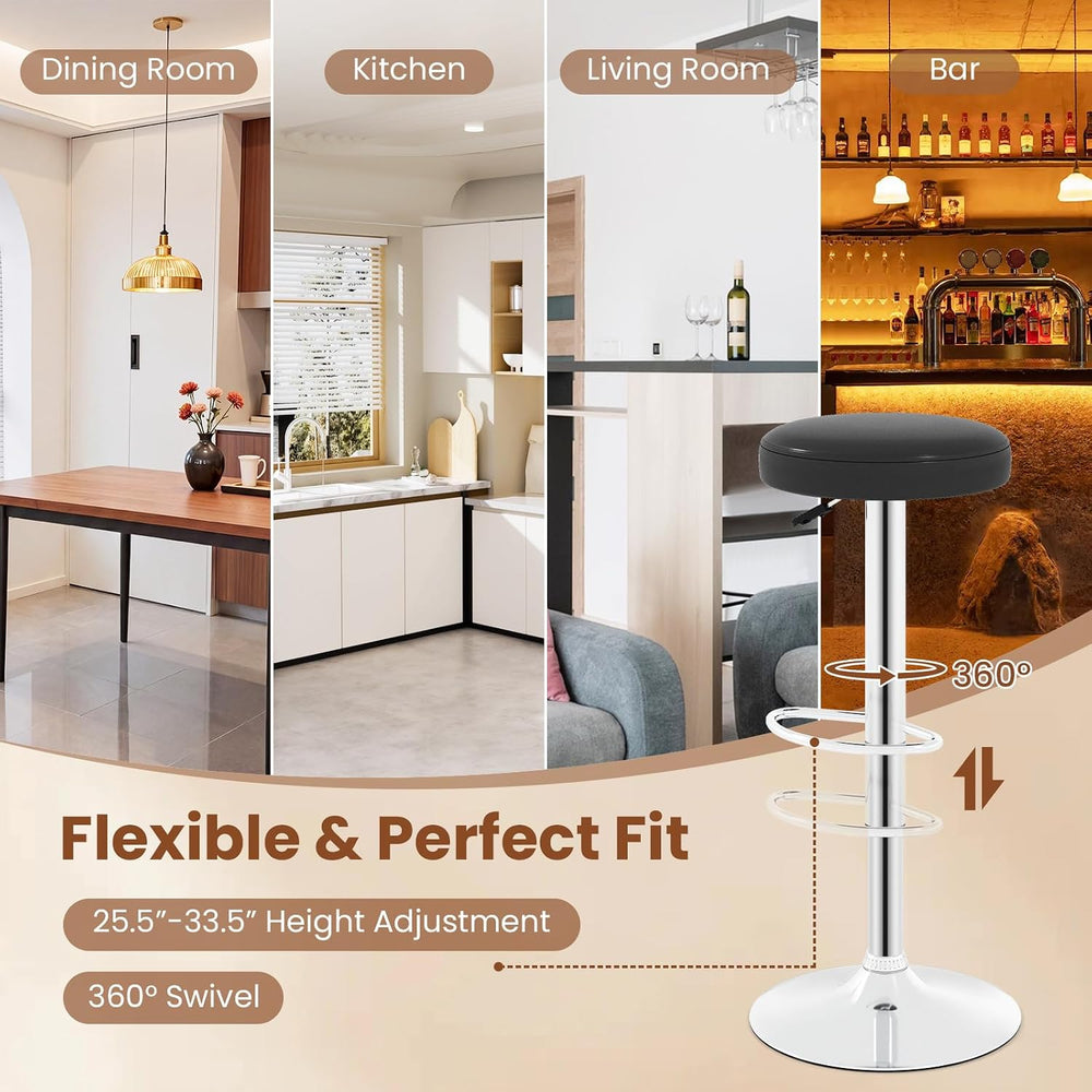 COSTWAY Height Adjustable Swivel Backless Round Bar Stools Set of 4, Black