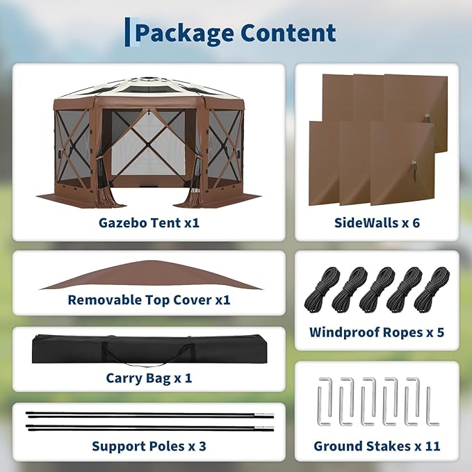 13x13FT 6-Sided Pop Up Gazebo Tent,One-Push Setup Canopy Tent with Removable ...