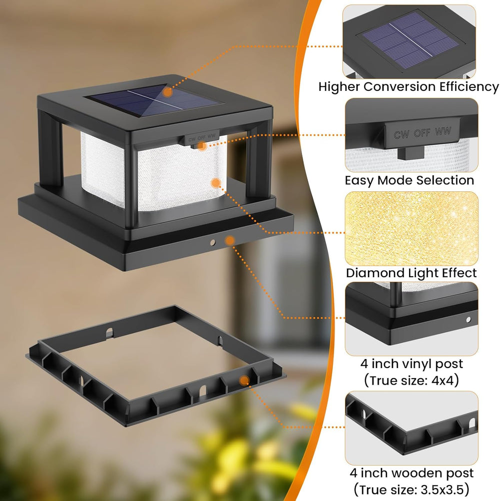 Mlambert 8 Pack 4x4 Solar Post Light, 2 Modes Wooden Vinyl Fence Cap, Black