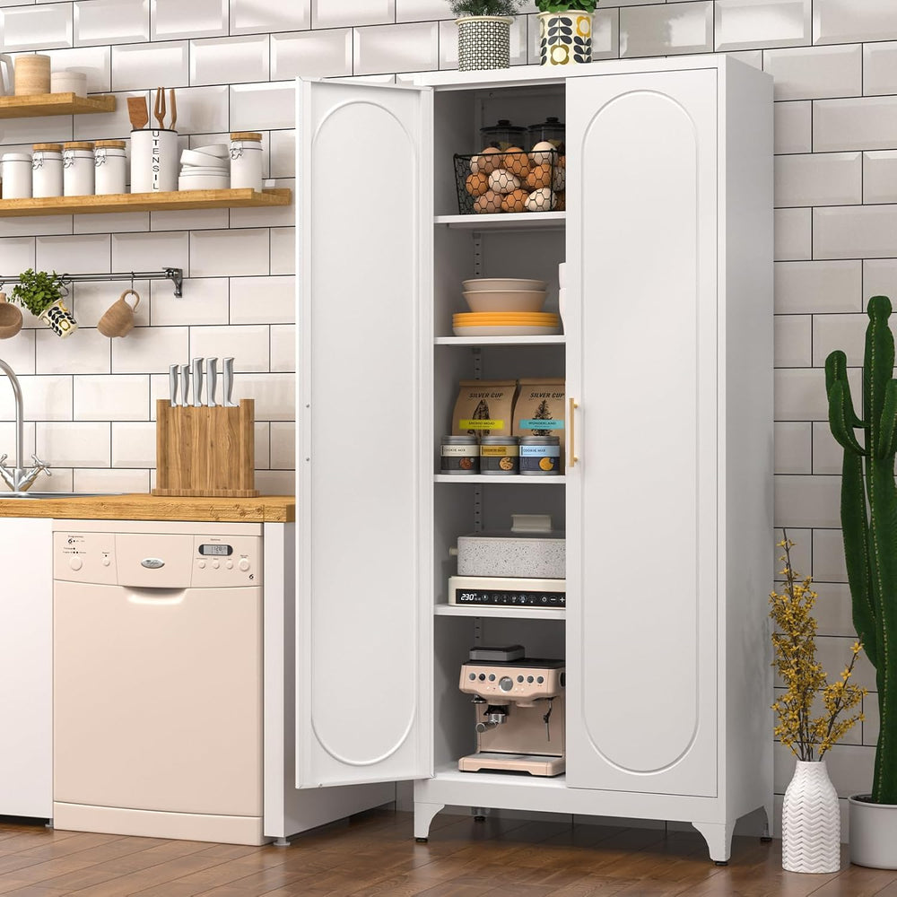 Polup 75" Tall Metal Kitchen Pantry Storage Cabinet with Doors and Shelves