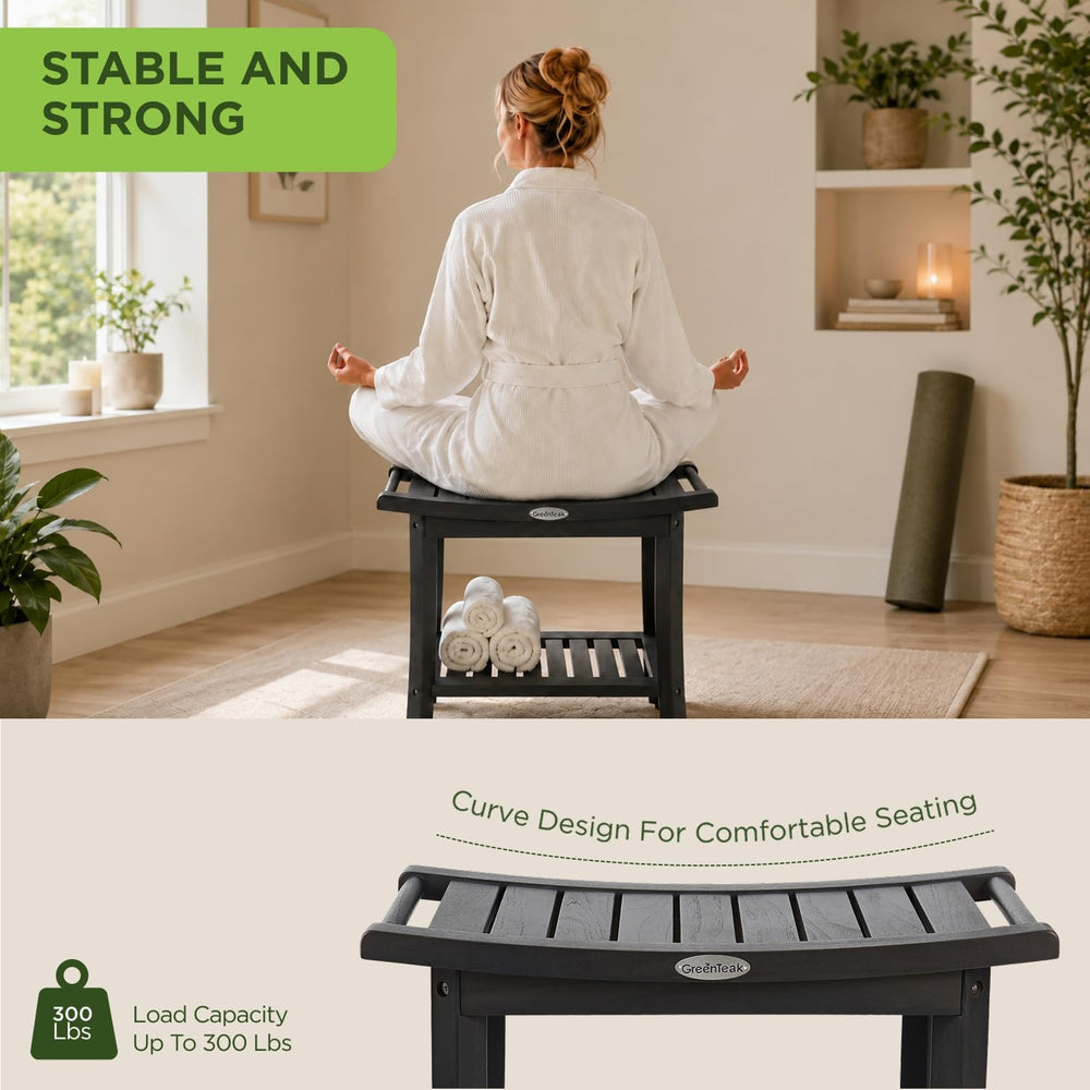22" Width Premium Teak Shower Bench with Shelf & Handles,Charcoal