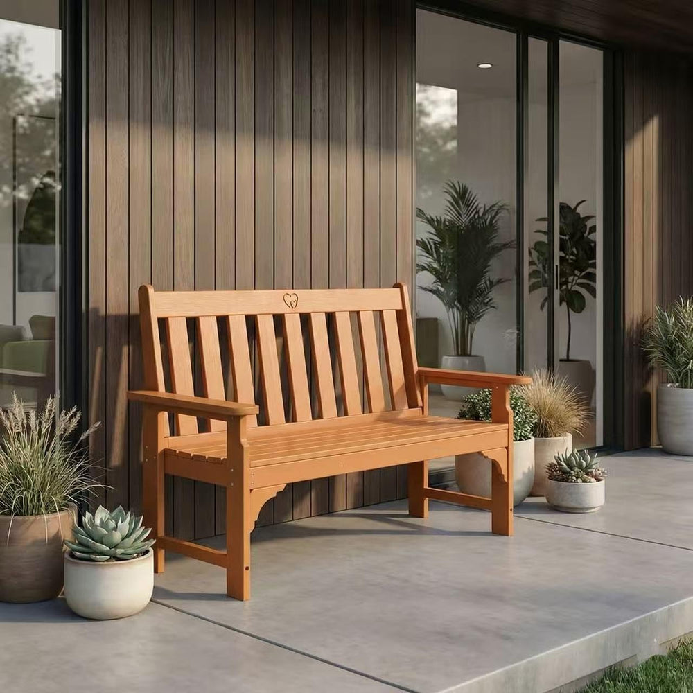 2-Person Outdoor Garden Bench, HDPE All-Weather Patio Bench with Backrest &am...
