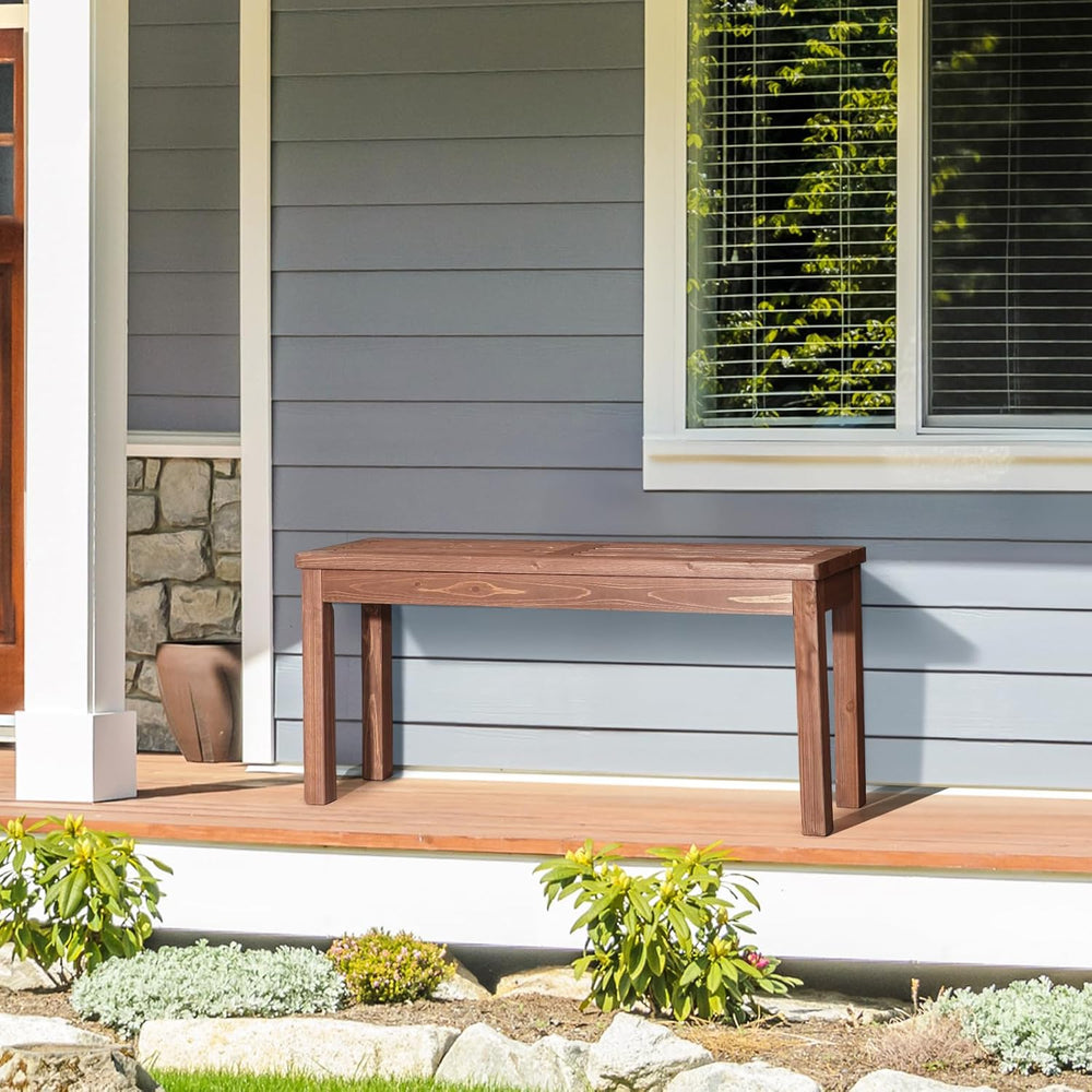 VINGLI Outdoor Wooden Bench, 45” Porch Bench Outdoor Backless Garden Bench, S...