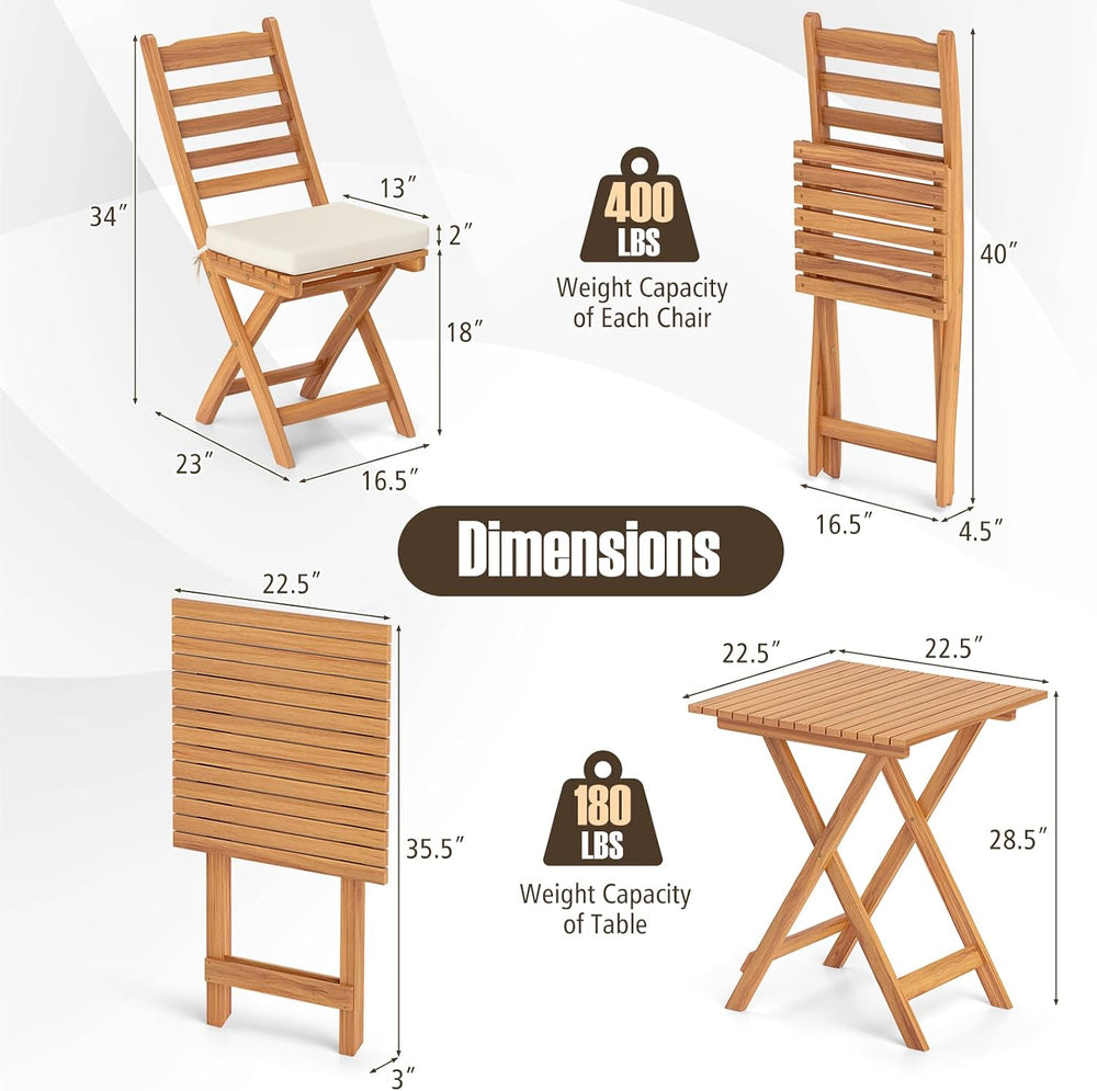 Tangkula Outdoor Wood Bistro Set, Folding Chair Table Set w/Soft Seat Cushion...