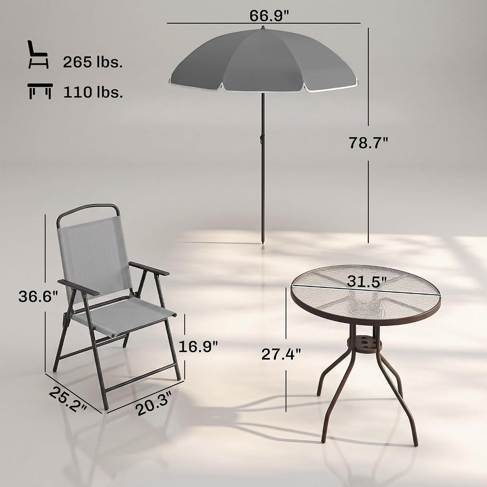 Outsunny 6 Piece Outdoor Patio Dining Set for 4 with Umbrella Gray