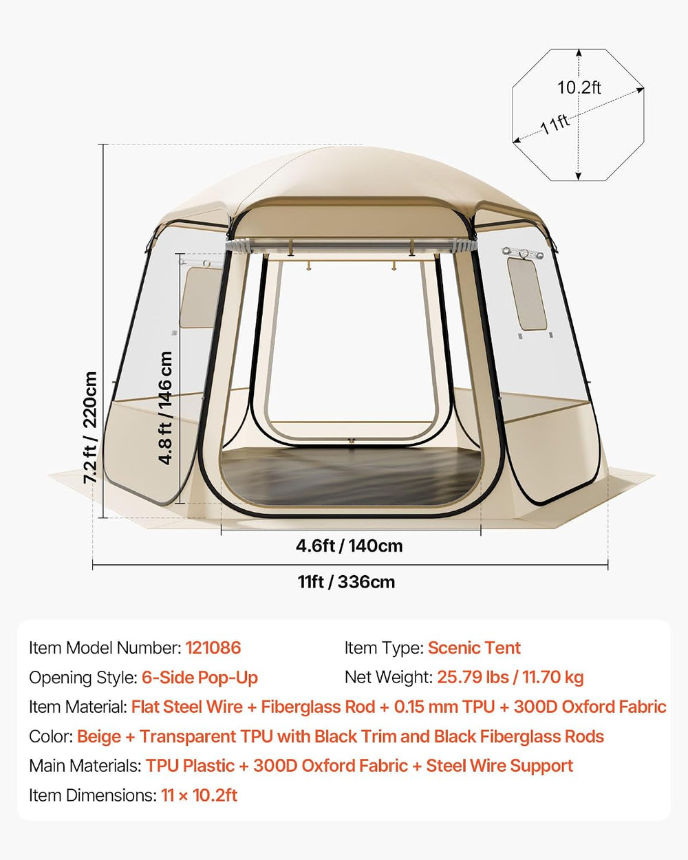 VEVOR Pop up Sports Tent, 8 Sizes Optional Clear Bubble Tent for 1-6 Person, ...