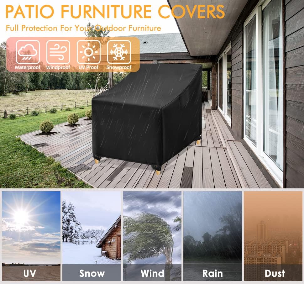 WLEAFJ Patio Swivel Chair Covers Waterproof, Black Outdoor Rocking Chair Cove...