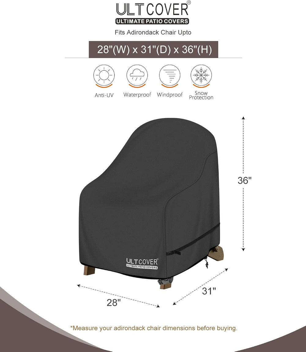 ULTCOVER Patio Adirondack Chair Cover 28W x 31D x 36H in, Black