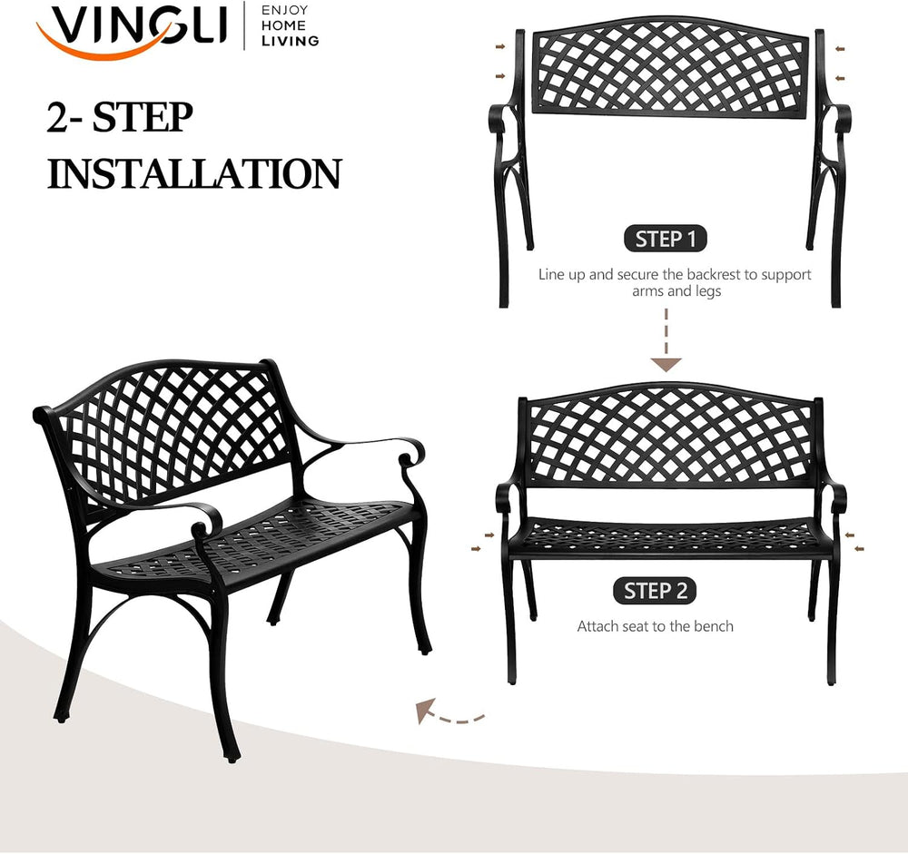 VINGLI 40.5" Outdoor Bench Patio Garden Bench, Anti- Rust Cast Aluminum ...