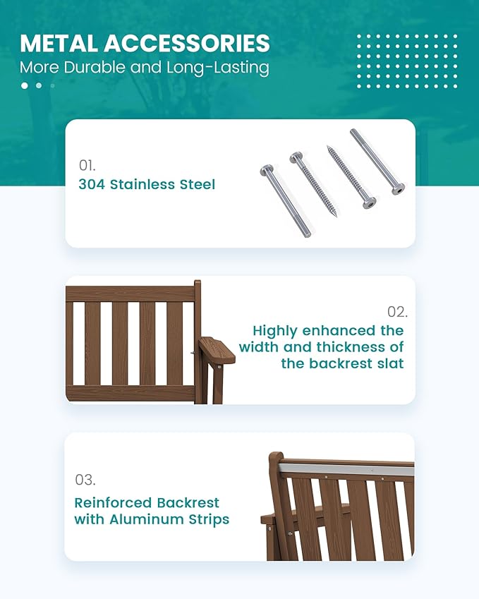 SERWALL Outdoor Bench, HDPE Outdoor Benches Weatherproof, 2-Person Garden Ben...