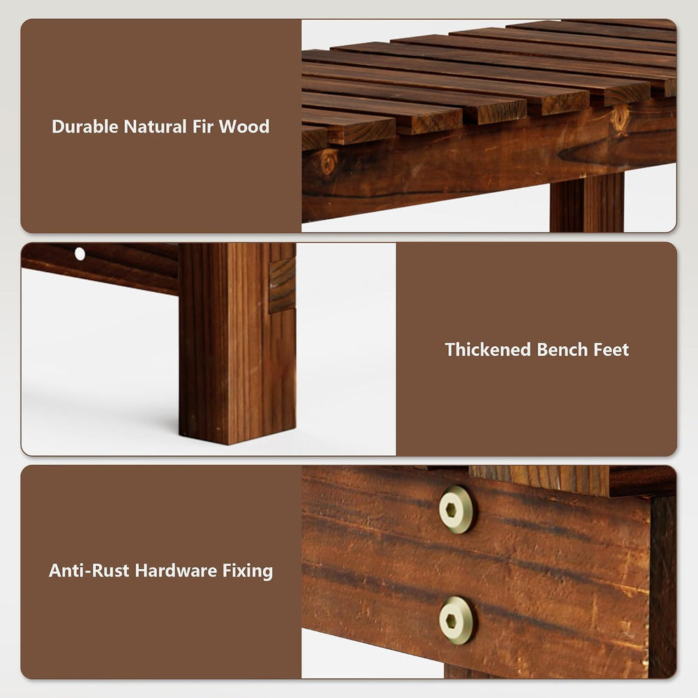 47.2" Outdoor Garden Bench,Weatherproof 3-Person Wood Backless Bench, Brown