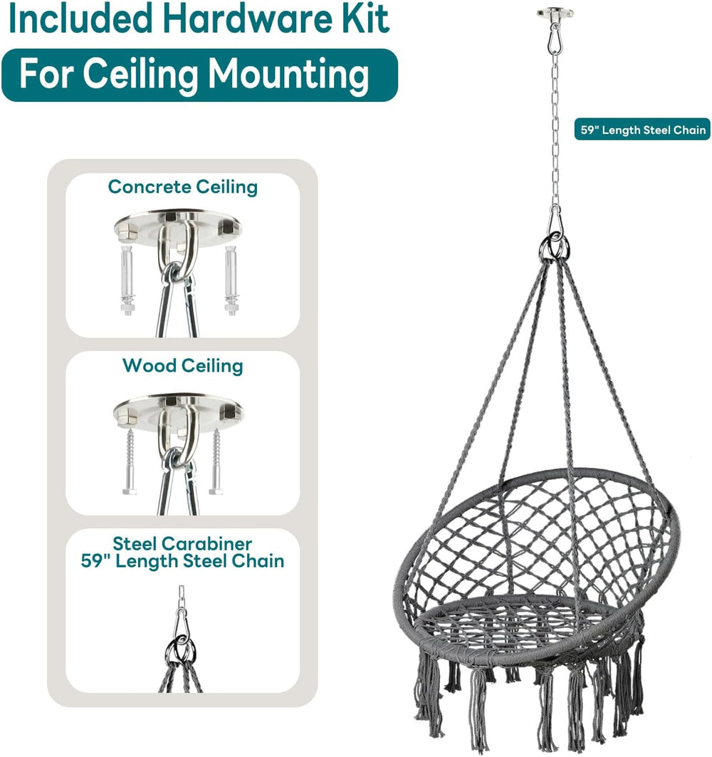 JoyView Macrame Hammock Chair, Hanging Chair with 2 Cushions, Hardware Kit