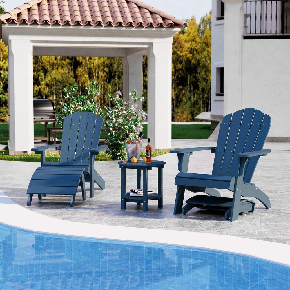 YEFU Folding Adirondack Ottoman Outdoor Set of 2, Navy Blue | Fade and Rust R...