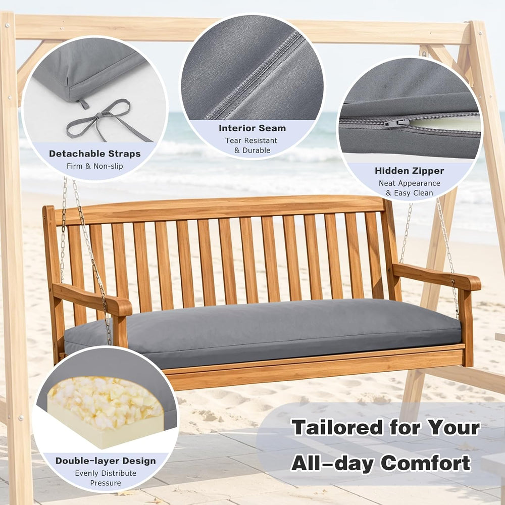 baibu Waterproof Outdoor Bench Cushion with Ties, 42 x 16 x 3.5 Inch, Grey