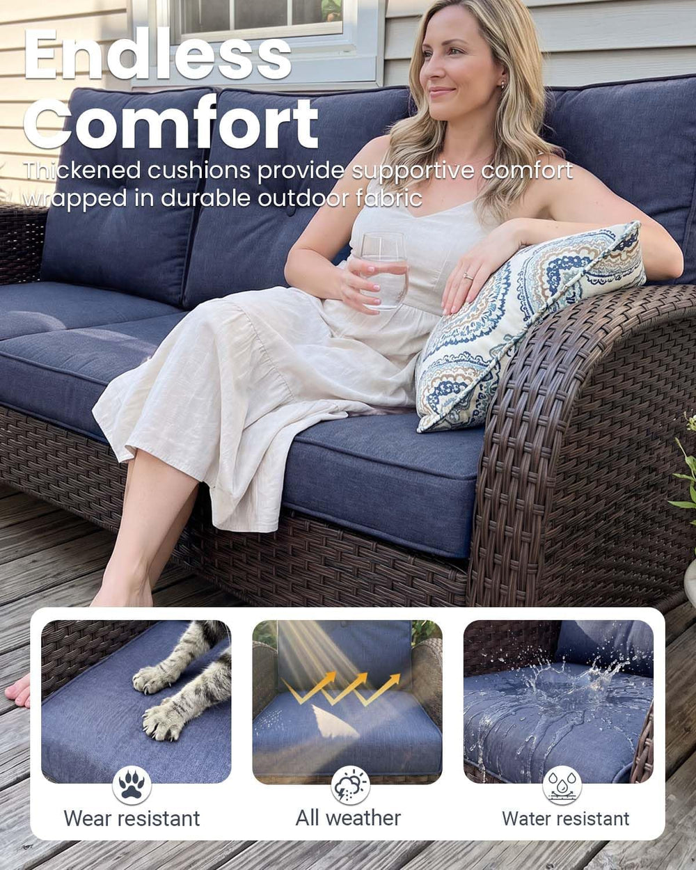 9 Pieces Patio Furniture Sets, Wicker Rattan High Back Outdoor Swivel Rocking...