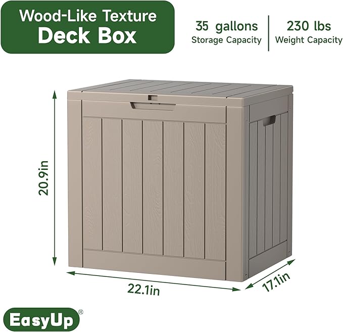 EasyUp 35 Gallon Resin Deck Box Waterproof, UV Resistant Outdoor Storage Box ...