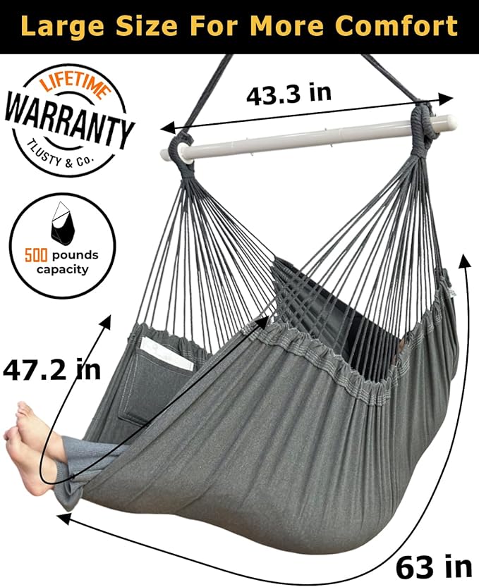 XXL Hammock Chair Hanging Rope Swing with 2 Cushions - Max 500lbs-Perfect for...