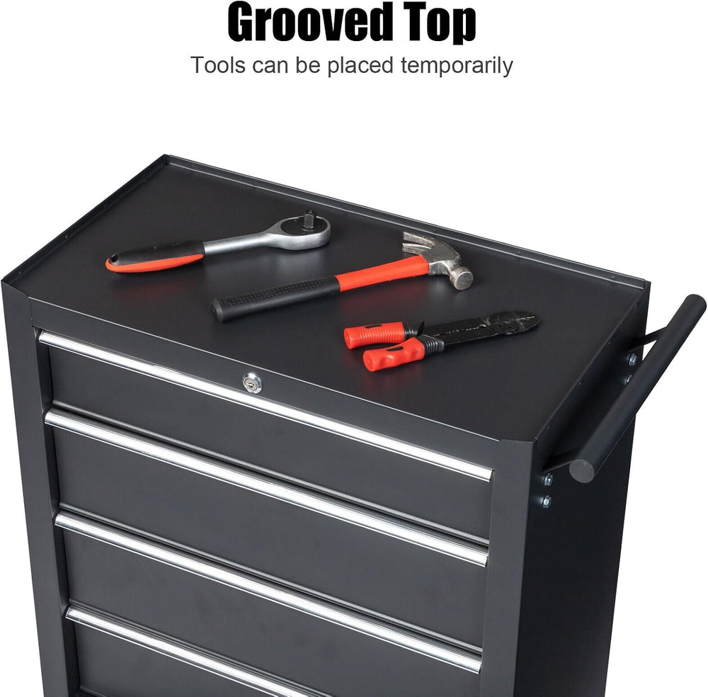 4 Drawer Rolling Tool Cabinet, Lockable Steel Tool Chest, Black