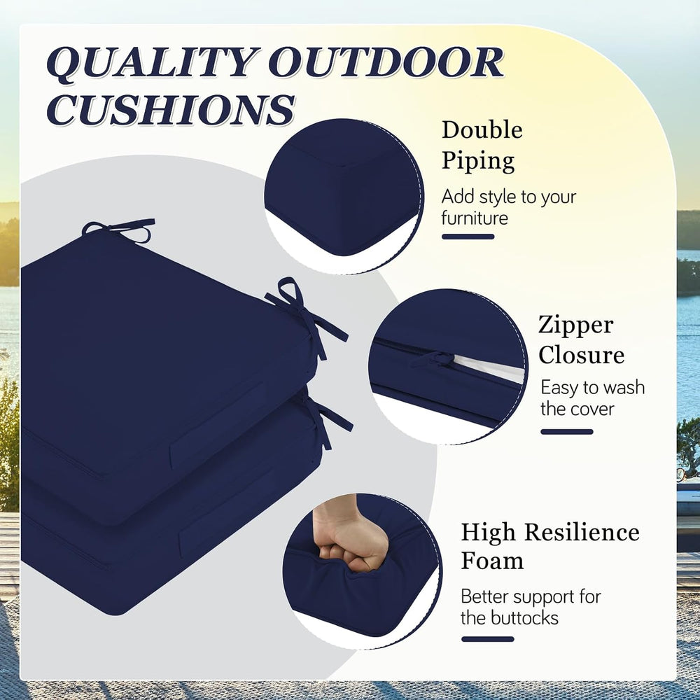 Outdoor Chair Cushions, Removable Covers, Navy, 24 x 24