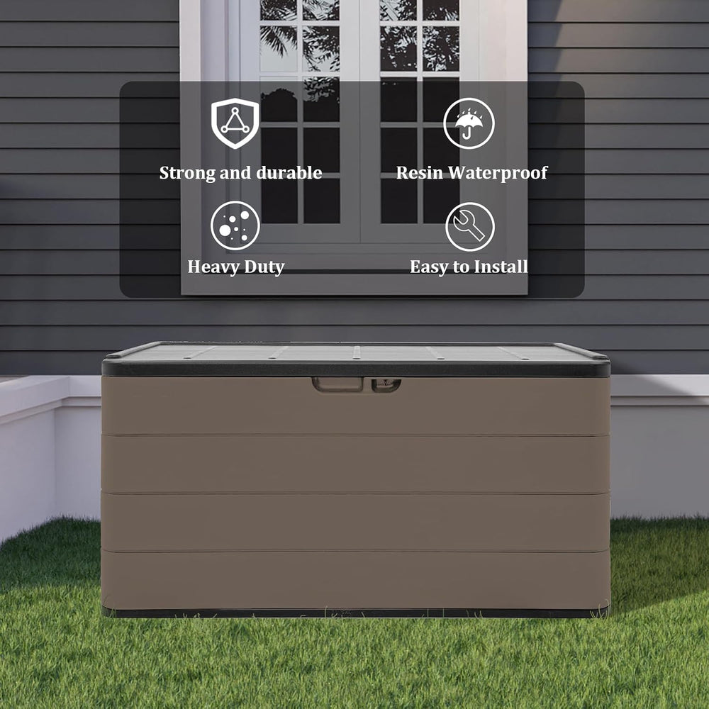 ZZM 110 Gallon Outdoor Deck Box with Wheels, Waterproof Resin Storage Cabinet...