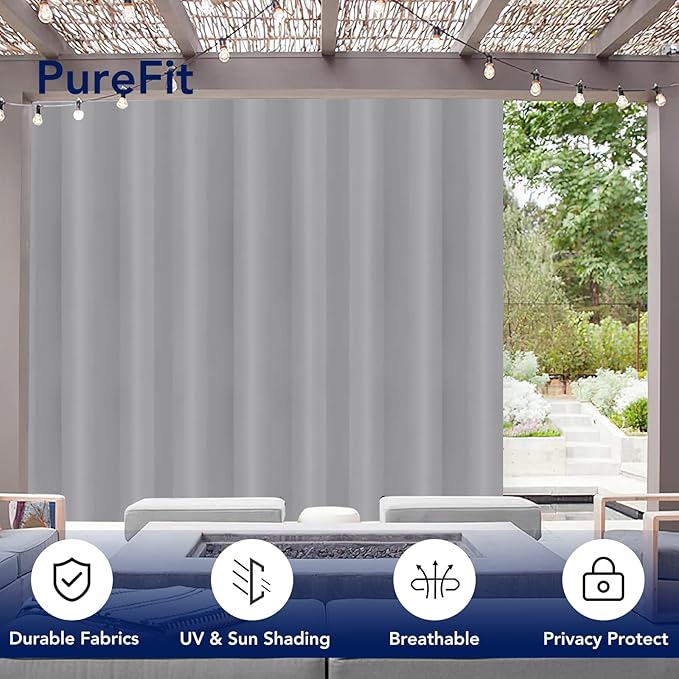 PureFit Outdoor Curtains for Patio Waterproof Weatherproof, UV and Fade Resis...